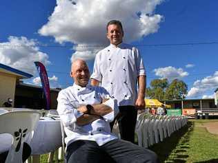 Matt Golinski and Glen Barratt, celebrity chefs and hosts of 'Outback Tucker Under the Stars' at Easter in the Country. Picture: Jorja McDonnell