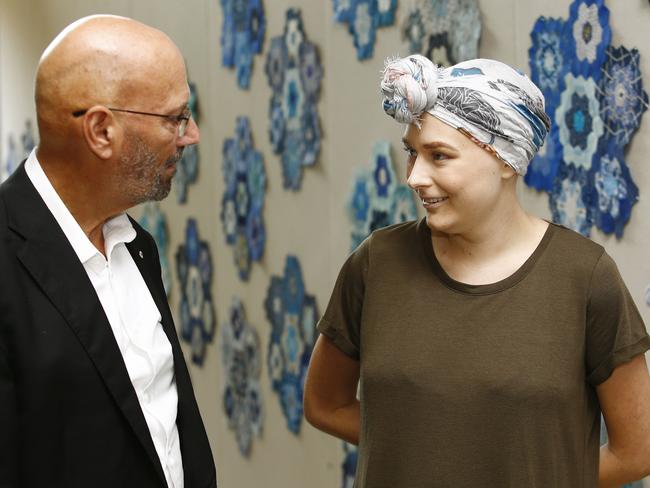 Senator Arthur Sinodinos with patient Laura Opie at the Chris O'Brien Lifehouse. Picture: John Appleyard