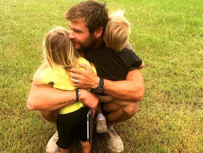 Chris Hemsworth with his twin boys, Sasha and Tristan. Picture: Instagram