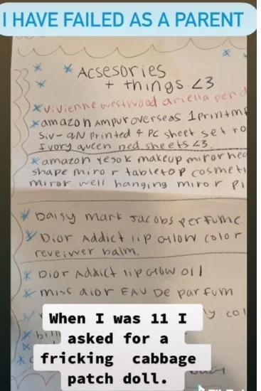 Mum shares daughter's Christmas wish list as proof she failed as a parent