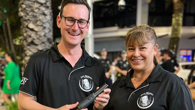 Bonney MP Sam O'Connor with Belinda Beasley, mother of Jack, who was killed after a stabbing in Surfers Paradise. They meet with police as part of a wanding trial supported by the Jack Beasley Foundation.