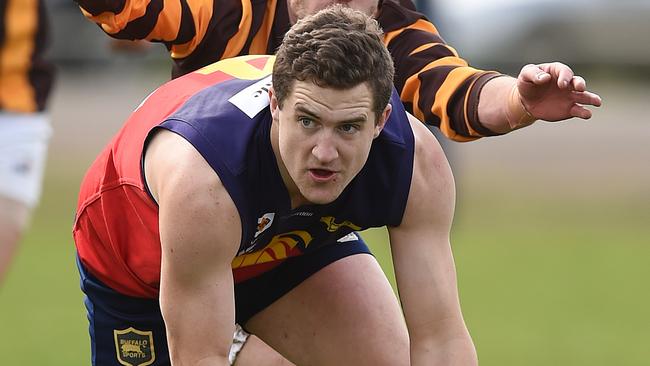 Tom Gleeson played his 200th RDFL game for Diggers Rest on Saturday. Picture: David Smith.
