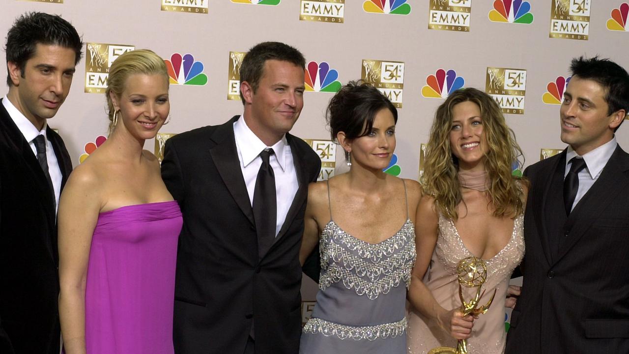 The stars of "Friends," from left, David Schwimmer, Lisa Kudrow, Matthew Perry, Courteney Cox Arquette, Jennifer Aniston and Matt LeBlanc in 2002. Picture: AP