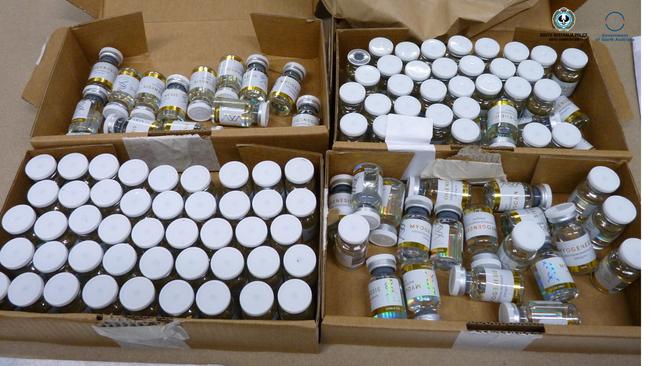 Vials of testosterone and other drugs seized by police. Picture: SA Police