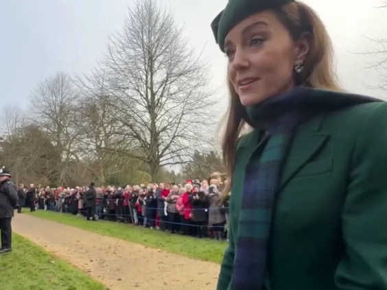 Kate stopped to greet royal fans outside church on Christmas Day. Picture: Instagram/@karenanvil