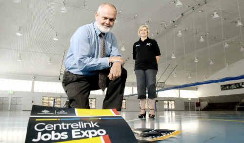 Promoting the Centrelink Jobs Expo at the Goonellabah Sports and Aquatic Centre were Australian Government local employment co-ordinator Terry Watson, and Lismore Centrelink acting manager Sue McNamara. The expo will be held at the centre on March 19. . Picture: David Nielsen