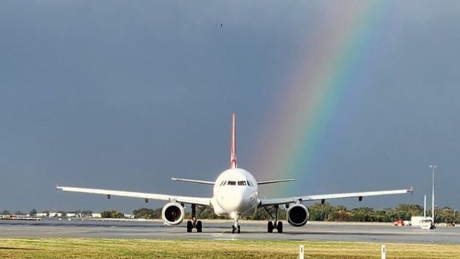 A Western Australian man has been forced to pay for an entire flight’s fuel after his on-board behaviour forced the pilot to turn around and dump fuel. Picture: Instagram / Perth Airport