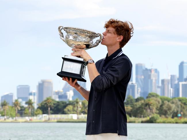 Jannik Sinner celebrated his title with dinner after midnight. Picture: Clive Brunskill/Getty Images