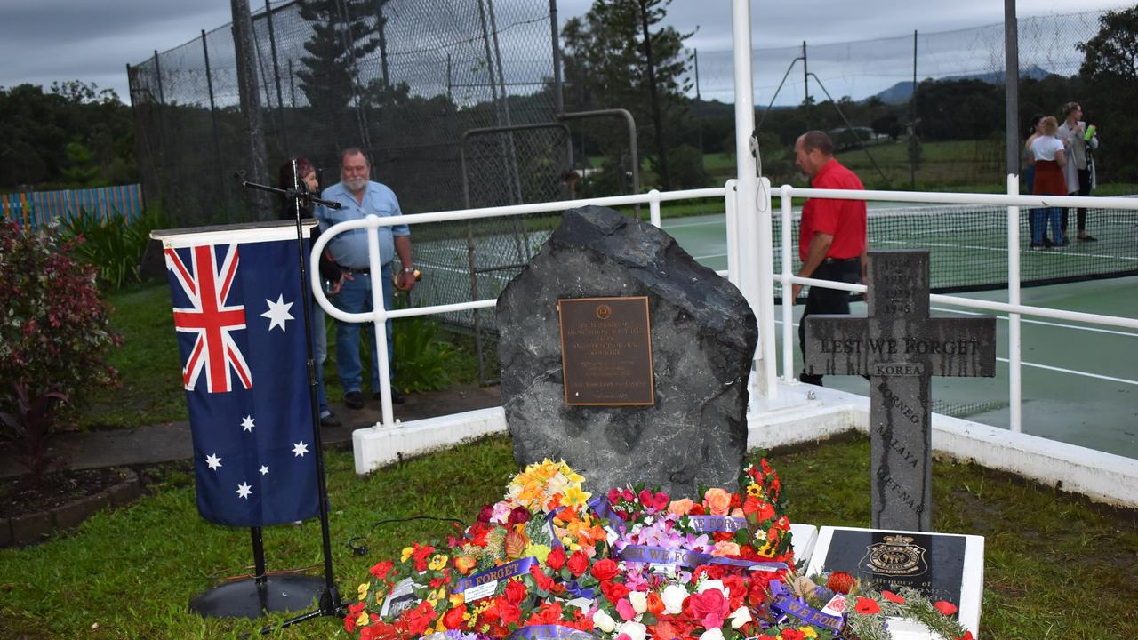 Wreaths at the Kuttabul dawn service at the Hampden State School Remembrance Garden 2021. Picture: Lillian Watkins