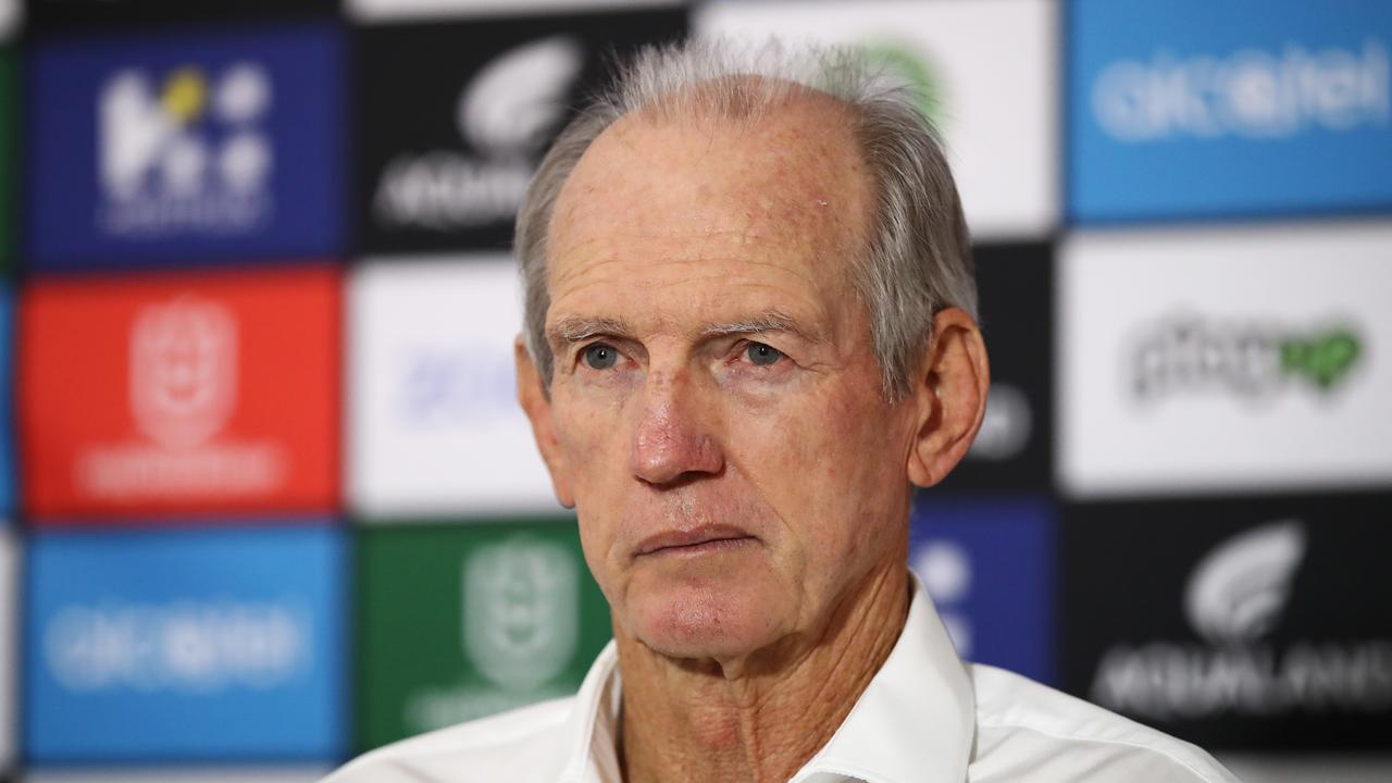 Rabbitohs coach, Wayne Bennett speaks with the media following the Round 8 NRL match between the South Sydney Rabbitohs and the Brisbane Broncos at ANZ Stadium in Sydney, Thursday, May 2, 2019. (AAP Image/Brendon Thorne) NO ARCHIVING, EDITORIAL USE ONLY
