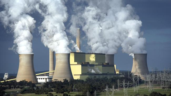 Steam rises from the Loy Yang A and B coal-fired power stations.