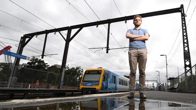 South Kensington Railway Station is Melbourne’s least favourite station with a score of just 2.48 out of 10 in the RACV On Track Survey. Pictured is commuter Damian Testa. Picture: Julian Smith.