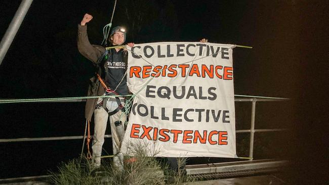 Samuel Gribben part of Port of Newcastle protests in June/July 2024 – he scaled a railway track at Sandgate and was jailed for one month – an appeal was successful and he received a CRO. Blockade Australia