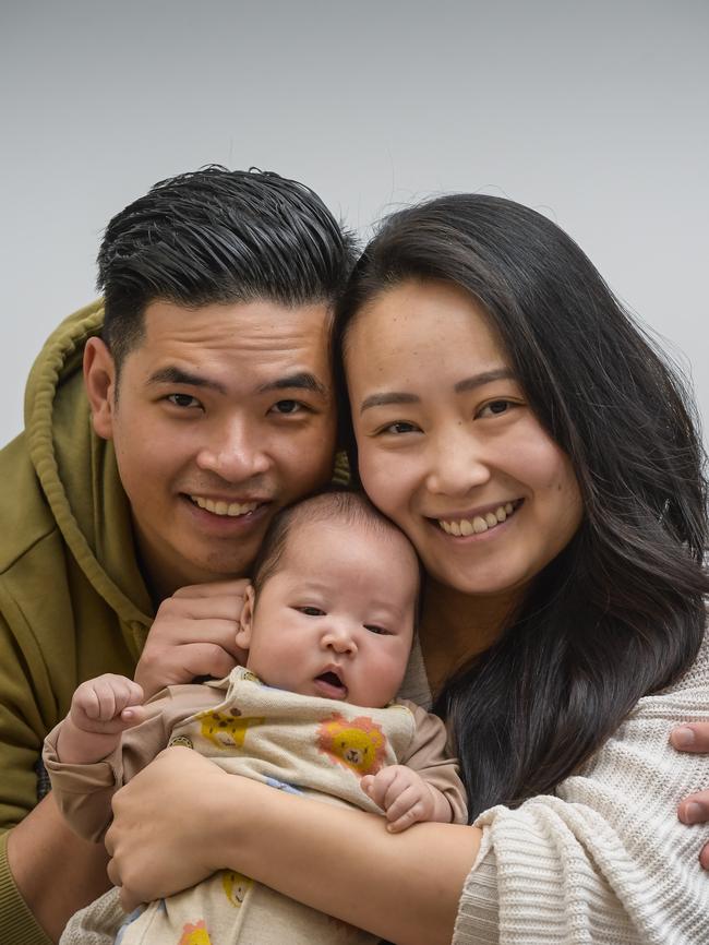 Lawrence Gubatina and mum, Vy and dad, Francis at home. Picture: RoyVPhotography