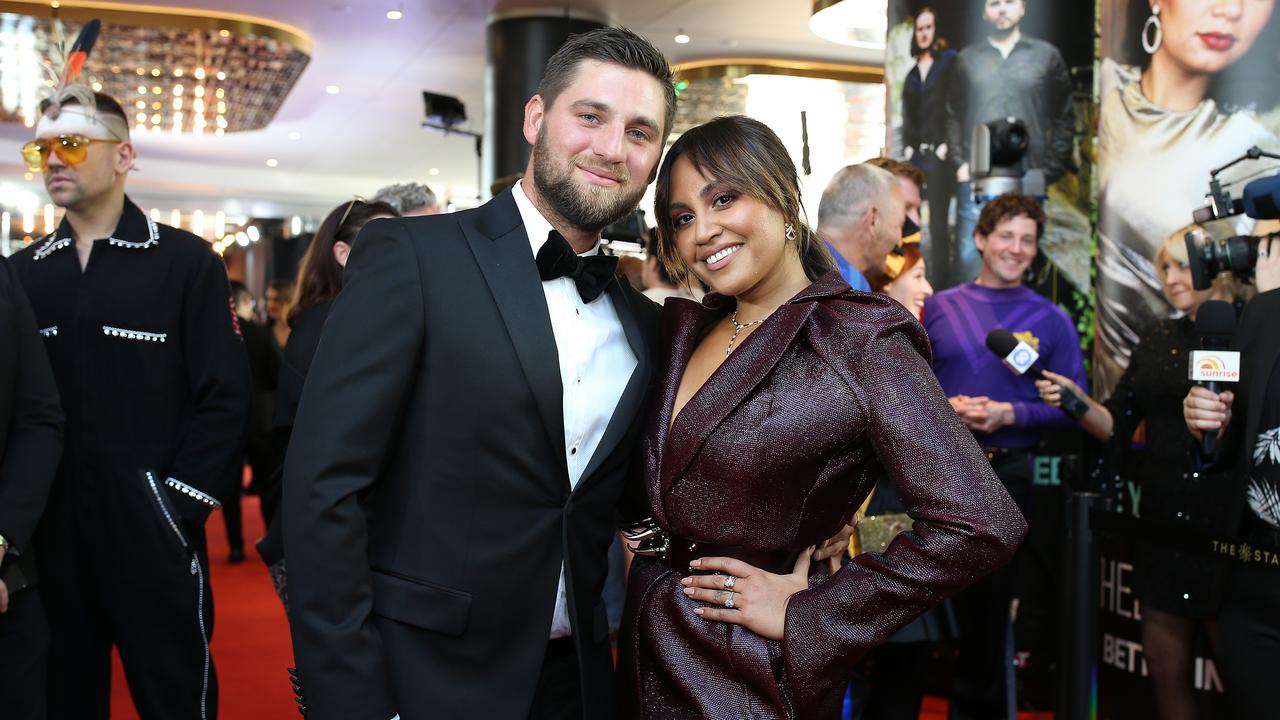 Themeli Magripilis and Jessica Mauboy arrive for the 33rd Annual ARIA Awards 2019 at The Star . Picture: Getty Images)