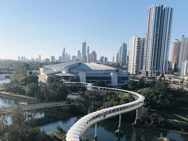 Like a snake from the walkway casino looking north to the Gold Coast Convention Centre. - Barry Beveridge, Robina.