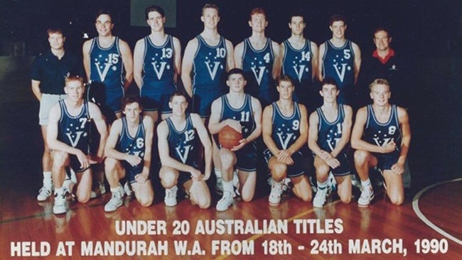 Brett Brown (top left) with the Victorian Under 20s side he coached at the Australian Titles in 1990.