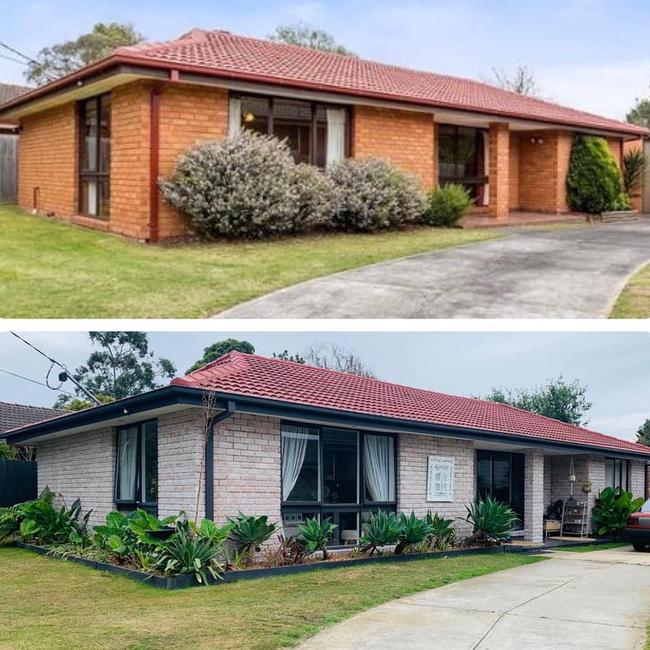 Jodie Hogan, 49, from Melbourne transformed the exterior of her home using a $10 product from Bunnings. Picture: Facebook/BunningsMums