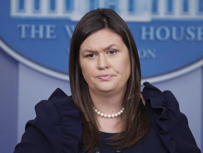 Sarah Sanders even tweeted out the New York Times’ phone number, urging people to call in to discover the mystery author. Picture: AP/Alex Brandon