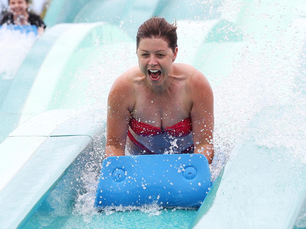 Rebecca screaming down the waterslide. Monday at Adventure Park. Picture: Alan Barber