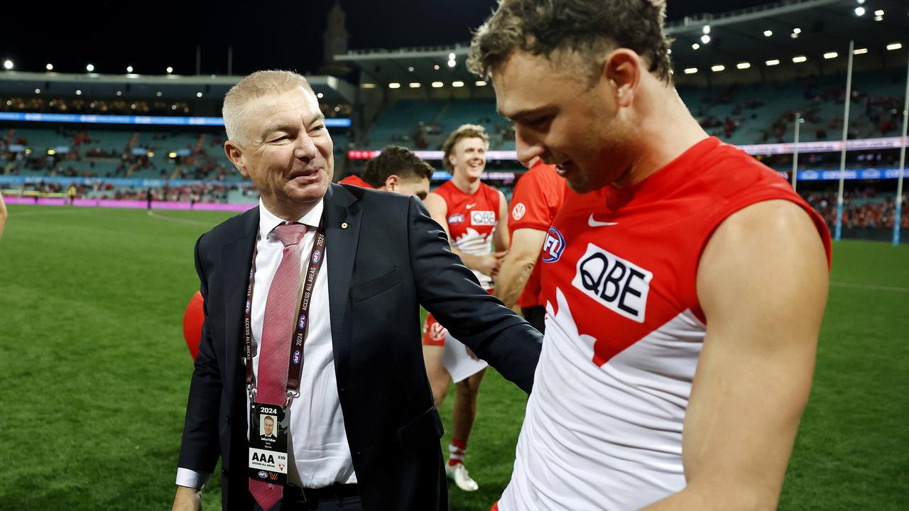 Swans chairman Andrew Pridham and Will Hayward. Picture: Phil Hillyard