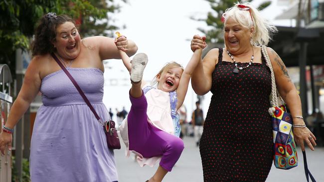 Mum Letisha Norris, Lexi Norris, 5, and grandma Janine Casboult were spotted having fun in Surfers Paradise. Picture: Tertius Pickard