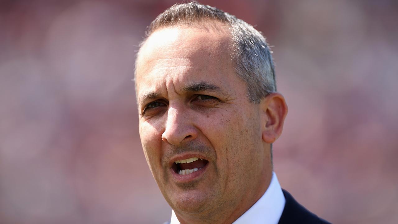 SYDNEY, AUSTRALIA - MARCH 04: NRL CEO Andrew Abdo talks during the round one NRL match between the Manly Sea Eagles and the Canterbury Bulldogs at 4 Pines Park on March 04, 2023 in Sydney, Australia. (Photo by Cameron Spencer/Getty Images)