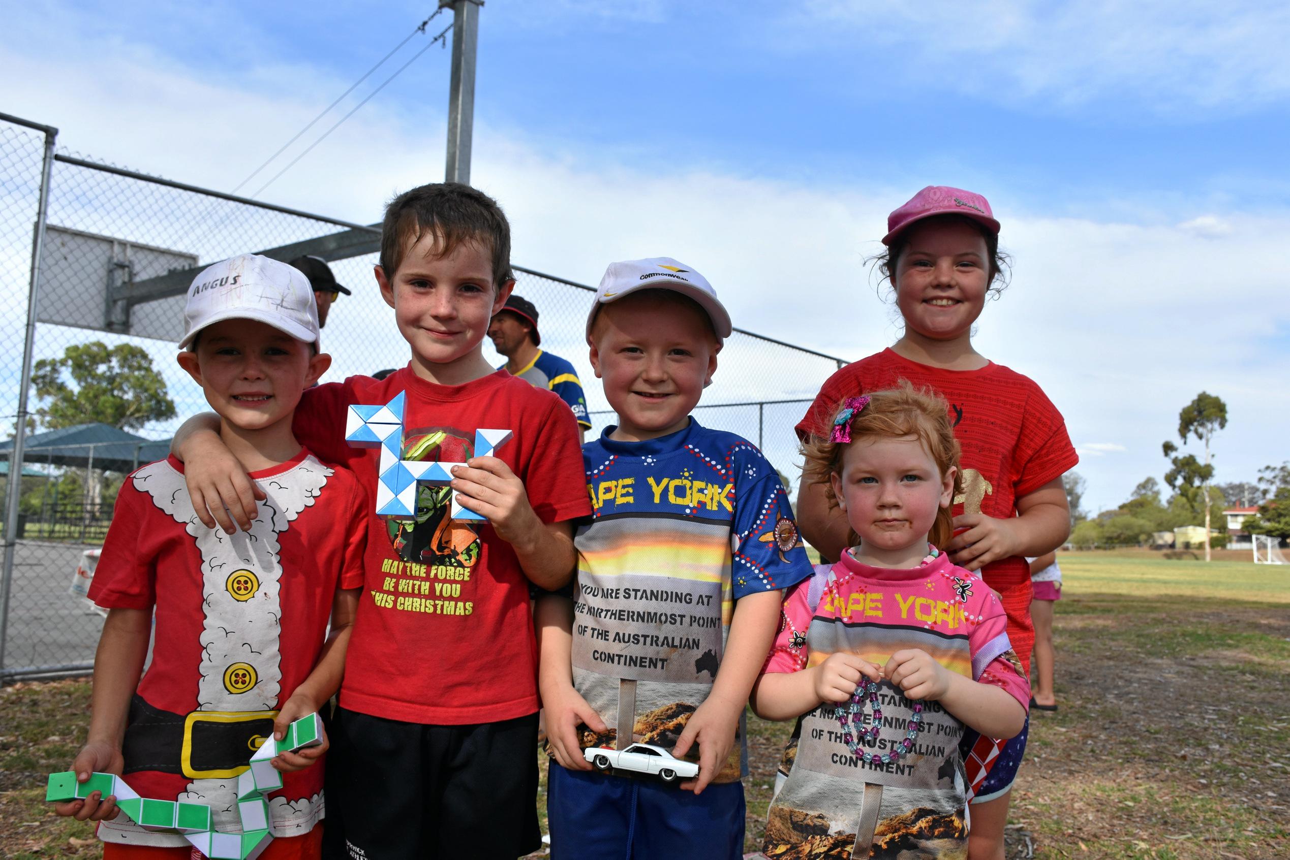 Angus Fitzgerald, Jack Fitzgerald, Mitch Gwynne, Maddy Gwynne and Claire Fitzgerald. Picture: Emily Clooney