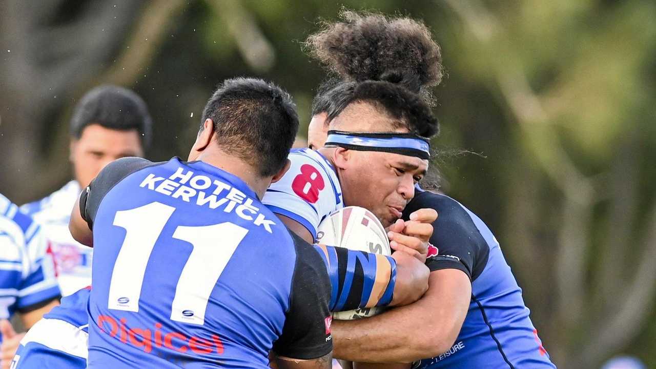 Brothers' player Josh Afoa tries to bust through the Goodna defence in last weekend's top-of-the-table clash. Picture: Cordell Richardson