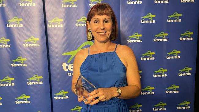 Tracey Horn from Edge Hill Tennis Club and Cairns International Tennis Centre wins the Lifetime Volunteering Achievement Award at the Tennis QLD Awards in Brisbane. Source: Paul Horn