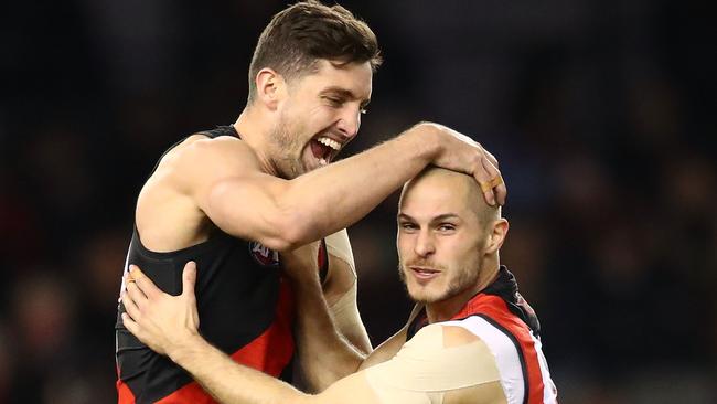 David Myers celebrates a goal with David Zaharakis. Picture: Getty Images