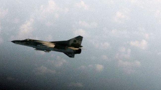 Deadly skies ... A Libyan MiG-23 Flogger photographed over the Gulf of Sidra. Source: USN