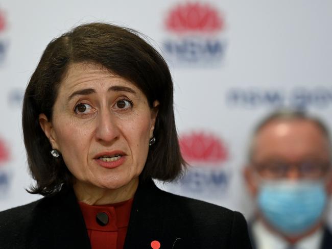 Premier Gladys Berejiklian speaks to the media during a Covid press conference in Sydney. NSW recorded 283 new locally transmitted coronavirus cases overnight. Picture: NCA NewsWire/Bianca De Marchi