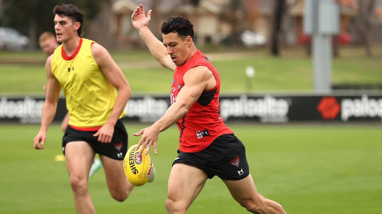 Dylan Shiel is poised to regain his spot in Essendon’s side after overcoming the foot injury that has hampered him for more than 12 months. Picture: Kelly Defina / Getty Images