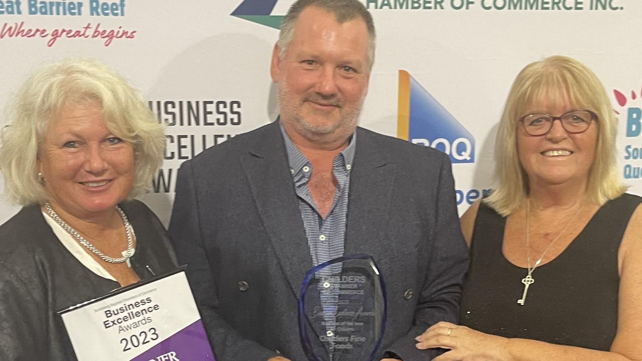 President of Childers Chamber of Commerce Margaret Smith (right, shown with Mark and Nat Albert from Childers Fine Foods) said the Awards were recognition of the support businesses have received from the community.