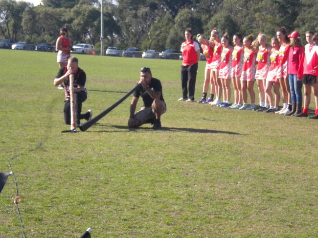 Didgeridoos were played before the reconciliation game at Red Hill last Saturday.