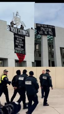 Palestinian protesters scale Parliament House