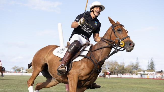 Billy Slater in action during the Magic Millions polo. Picture: Luke Marsden