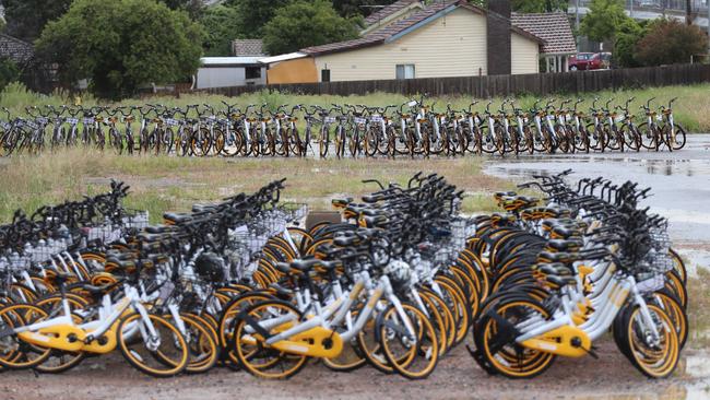 When oBikes were stored in Nunawading. Picture: Alex Coppel