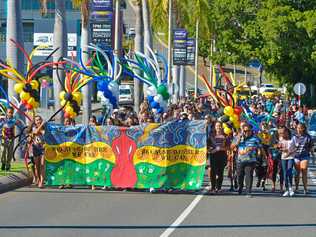 PROUD: Hundreds attended the 2018 NAIDOC march down Goondoon St. Picture: Mike Richards GLA130718MRCH