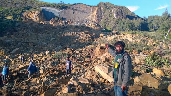 Emergency services have reached the site of a major landslide, which hit Papua New Guinea’s remote Enga Province on Friday May 24. Picture: AFP