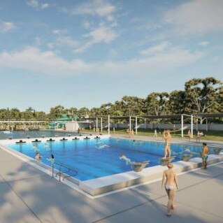 Renders and concept designs submitted by Gladstone Regional Council as part of their strategic project to be the developer of the Boyne Tannum Aquatic Recreation Centre at their preferred site on Coronation Dr. Picture: GRC (supplied)