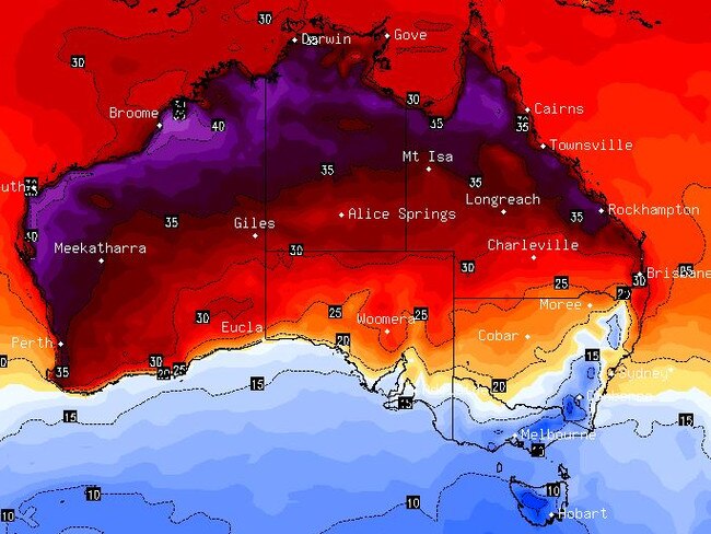 Monday in Australia is a tale of two climates. In teh south east, cold and snowy. In teh north adn west, scorching. Picture: BSCH.