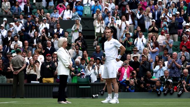 Sue Barker stands with Andy Murray. Picture: Francois Nel/Getty Images