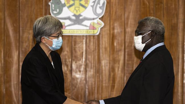 Australian Foreign Minister Penny Wong meets with Solomons Islands Prime Minister Manasseh Sogavare. Picture: Foreign Minister office