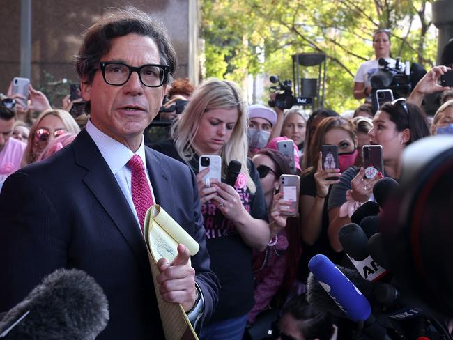 Britney Spears' lawyer Matthew Rosengart speaks to the press after a hearing in which Spears' father, Jamie Spears, was removed as her conservator. Picture: Getty Images