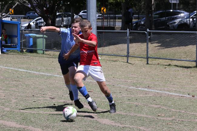 The Premier Invitational football tournament on the Gold Coast. Gold Coast Knights Red v Springfield United under-13s in action. Picture: Mike Batterham.