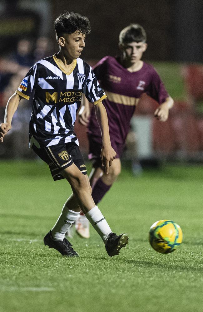 Raad Alazeez of Willowburn against TAS United in Football Queensland Darling Downs Community Juniors U13 Junior League grand final at Clive Berghofer Stadium, Friday, August 30, 2024. Picture: Kevin Farmer