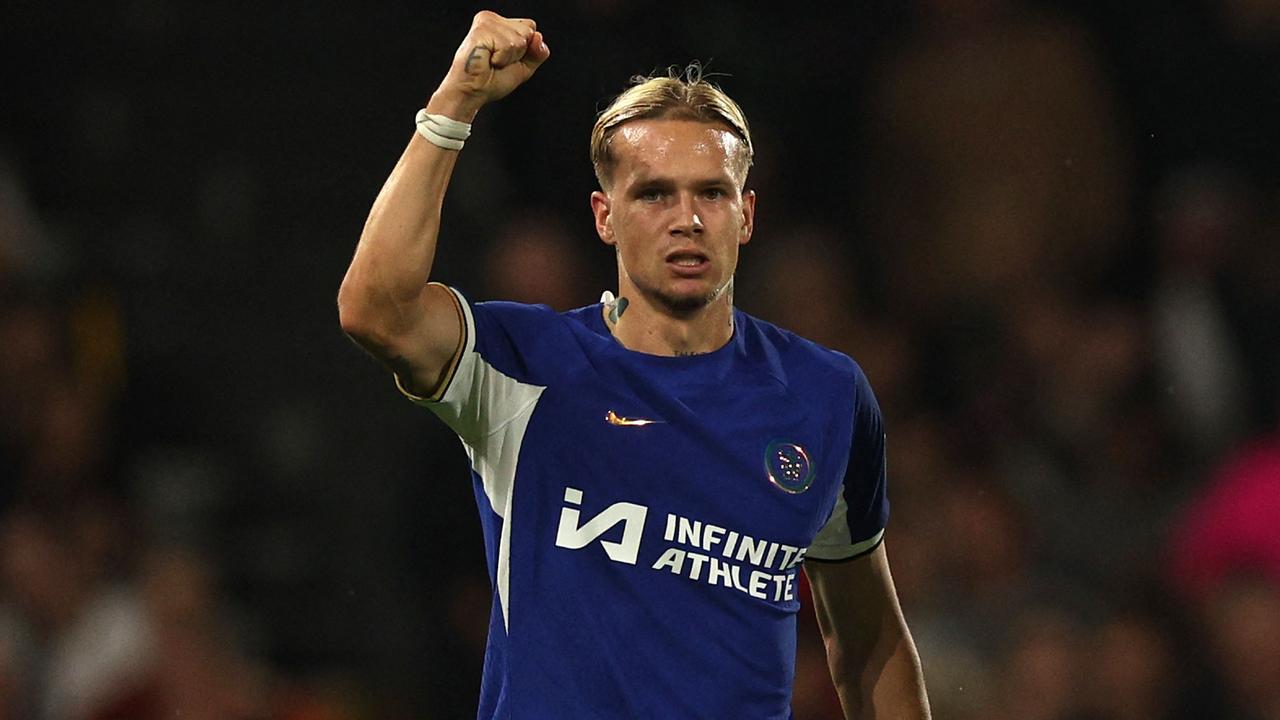 Mykhailo Mudryk finally scored his first goal for Chelsea. (Photo by Adrian DENNIS / AFP)