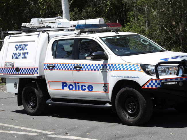 Police Forensic Crash Unit leaving Lakeside Park, Queensland Raceways, where there has been critical incident involving a motor bike crash, Kurwongbah. Photographer: Liam Kidston.